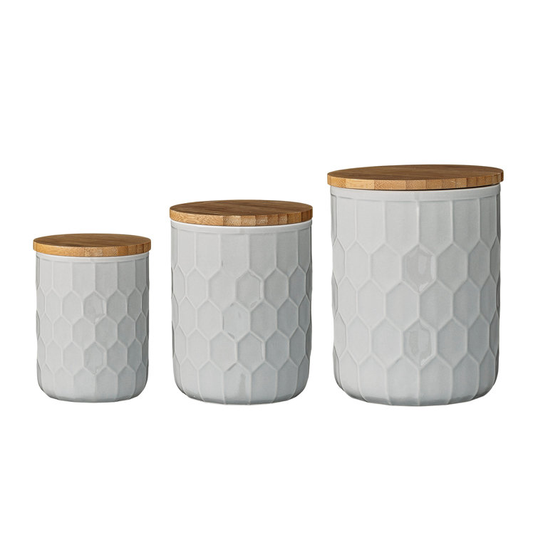 Bloomingville 3 Piece Ceramic Jar with Bamboo Lid Set & Reviews Perigold